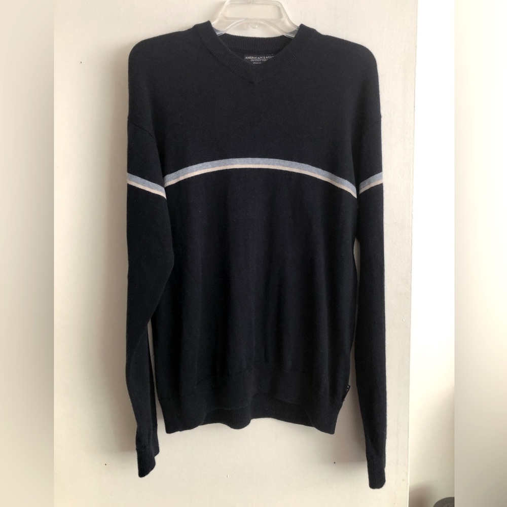 VTG American Eagle Lambswool Stripe Sweater Grandpa Dad Y2K 90s